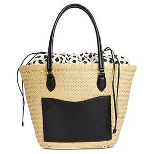 On 34th Isabellaa Women's Straw Medium Drawstring Tote Black Dot (MSRP $130)